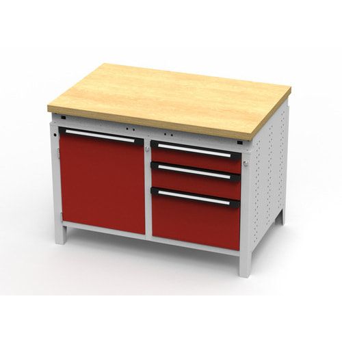 OTTOKIND Werkbank - bündige Arbeitsplatte - 850 x 1.150 x 750 mm (HxBxT) - 3 Schubladen - Schrank - lichtgrau