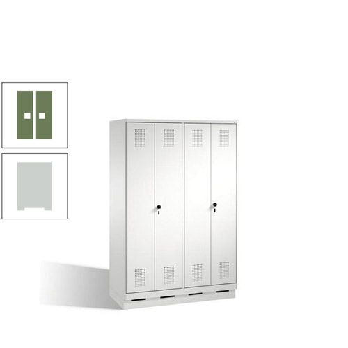 Doppel-Spind, Doppeltüren, Garderobenschrank mit Sockel, 4 Abteile a 300 mm, Korpus anthrazitgrau, Tür anthrazitgrau, 1.800 x 1.200 x 500 mm (HxBxT)