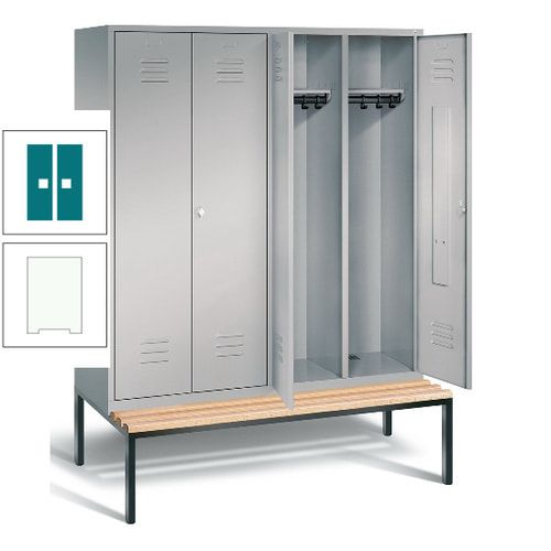 Doppel-Spindschrank, Buche Sitzbank untergebaut, 4 Abteile a 400 mm, Korpus lichtgrau, Tür anthrazitgrau, 2.090 x 1.590 x 815 mm (HxBxT)