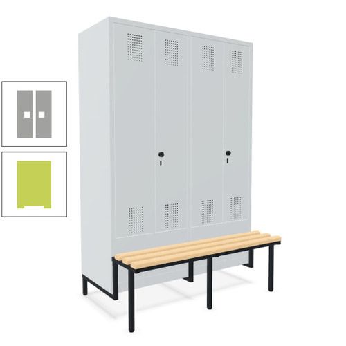 Doppel-Spind, Garderobenschrank, Buche Sitzbank integriert, 4 Abteile 300 mm, Korpus anthrazitgrau, Tür anthrazitgrau, 1.850 x 1.200 x 815 mm (HxBxT)