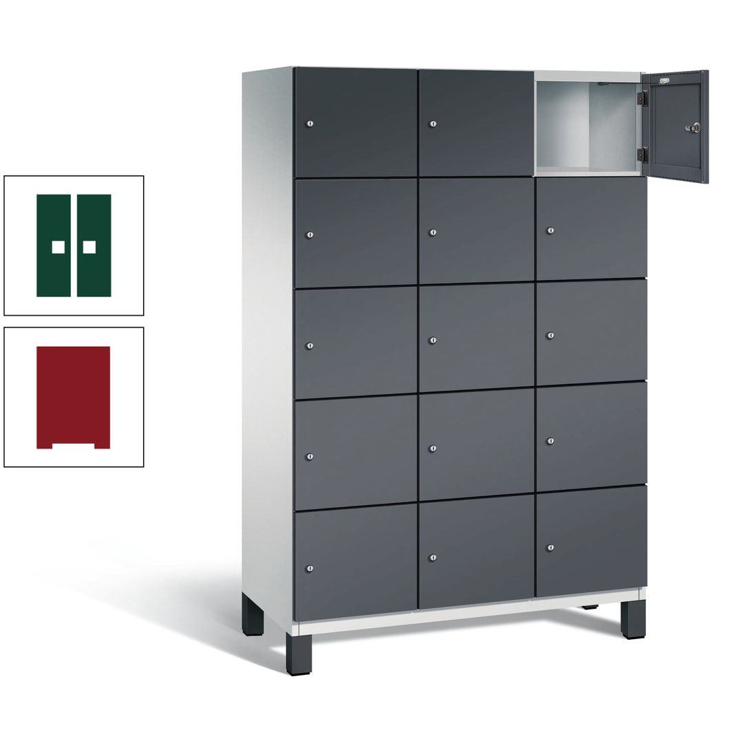 Fächerschrank, Stahlschrank, 15 Fächer, Türöffnungsbegrenzer, Füße, 1.980 x 1.200 x 525 mm (HxBxT), Korpus anthrazitgrau, Front anthrazitgrau