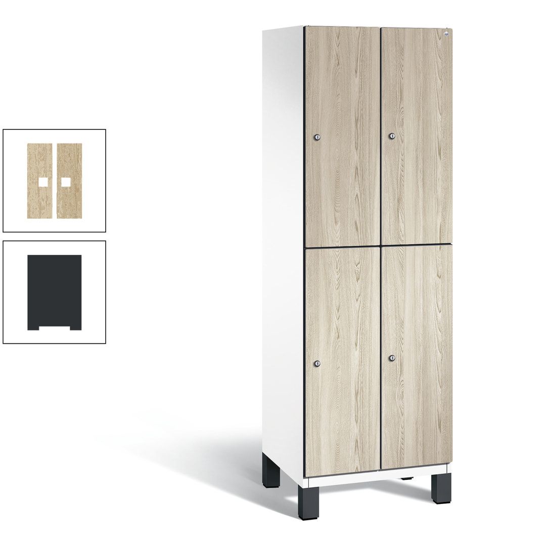Fächerschrank, Garderobenschrank, mit Füßen, 2 Abteile, 1.980 x 600 x 525 mm (HxBxT), Korpus anthrazitgrau, Tür Donau-Ahorn