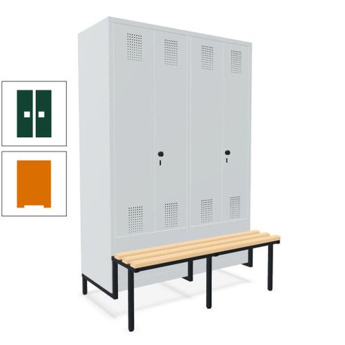 Doppel-Spind, Garderobenschrank, Buche Sitzbank integriert, 4 Abteile 300 mm, Korpus anthrazitgrau, Tür anthrazitgrau, 1.850 x 1.200 x 815 mm (HxBxT)