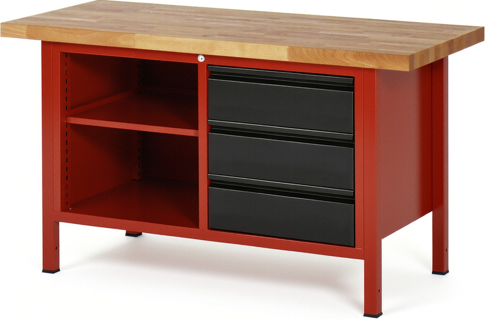 Werkbank - 3 Schubladen - 180:3 - höhenverstellbar 840 - 1.040 mm - 1.500 x 700 mm (BxT) - Traglast 1.250 kg - Buche - Anthrazitgrau