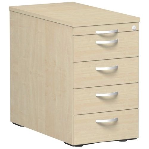 Standcontainer, 4 Schubladen, Ordnungsfach, Zentralverschluss, 720 x 438 x 800 mm (HxBxT), Front Ahorn, Oberboden Ahorn, Korpus Ahorn