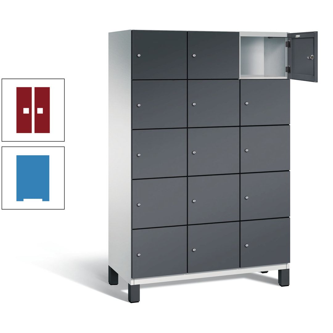 Fächerschrank, Stahlschrank, 15 Fächer, Türöffnungsbegrenzer, Füße, 1.980 x 1.200 x 525 mm (HxBxT), Korpus anthrazitgrau, Front anthrazitgrau