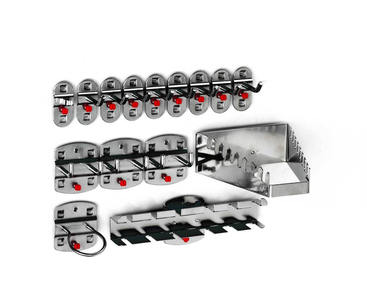 Werkzeughalterset, Hakenset, 15-teilig, für Lochplatten, Schraubsystem, Farbe Aluminium