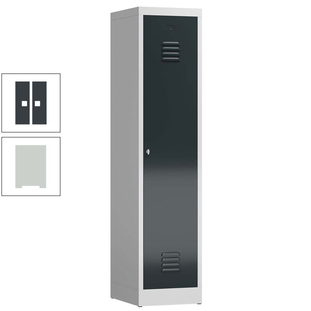 Garderobenschrank, Garderobenspind, 1 Abteil, Abteiltrennwand, 1.800 x 415 x 500 mm (HxBxT), Stahl, Drehriegel, Korpus: lichtgrau, Front: anthrazit