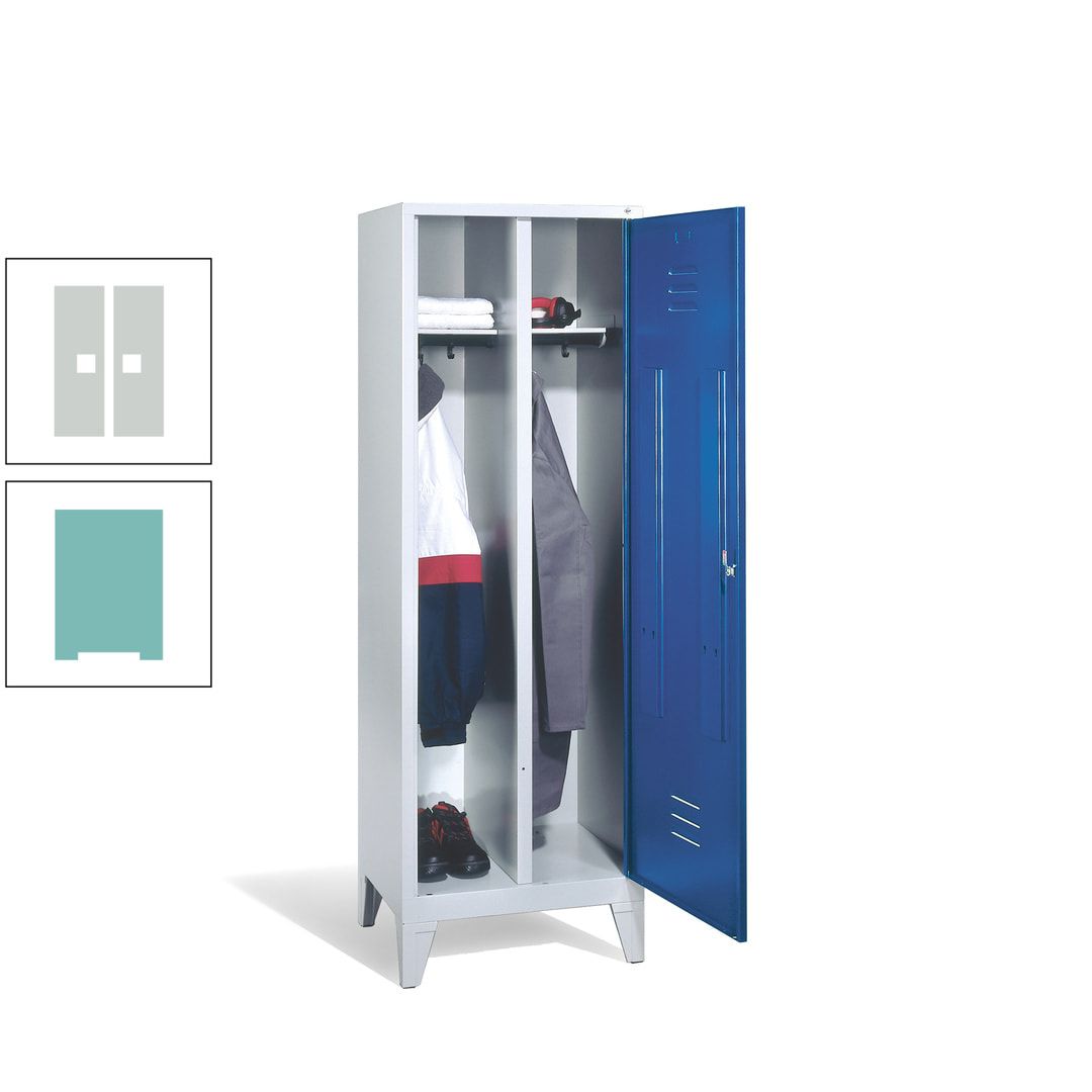 Doppel-Spind mit Großtür, Garderobenschrank mit Füßen, 2 Abteile a 300 mm, Korpus anthrazitgrau, Tür anthrazitgrau, 1.850 x 610 x 500 mm (HxBxT)