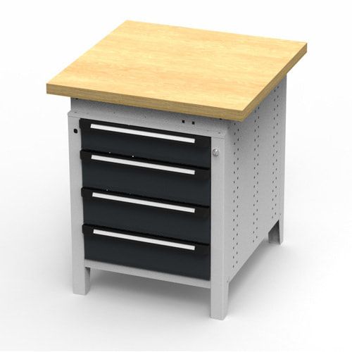 OTTOKIND Werkbank - Arbeitsplatte bündig - 850 x 605 x 750 mm (HxBxT) - 4 Schubladen - lichtgrau