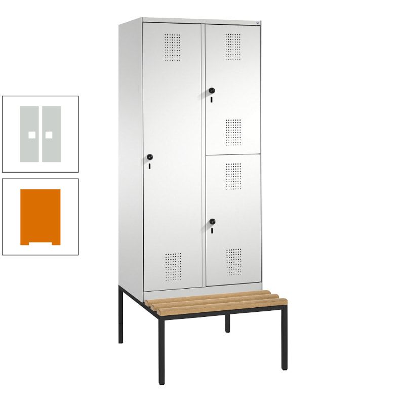 Garderobenschrank, Spind ein- und doppelstöckig Sitzbank, 2 Abteile, 3 Fächer, 2.090 x 800 x 500 mm (HxBxT), Front anthrazitgrau, Korpus anthrazitgrau