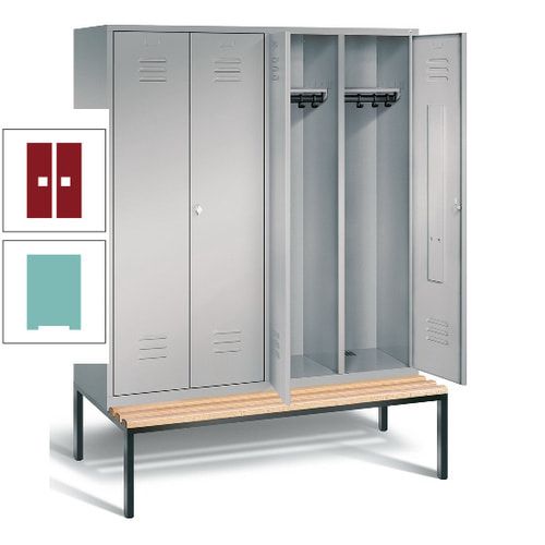 Doppel-Spindschrank, Buche Sitzbank untergebaut, 4 Abteile a 400 mm, Korpus lichtgrau, Tür anthrazitgrau, 2.090 x 1.590 x 815 mm (HxBxT)
