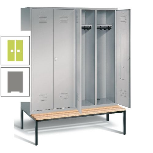 Doppel-Spindschrank, Buche Sitzbank untergebaut, 4 Abteile a 400 mm, Korpus lichtgrau, Tür anthrazitgrau, 2.090 x 1.590 x 815 mm (HxBxT)