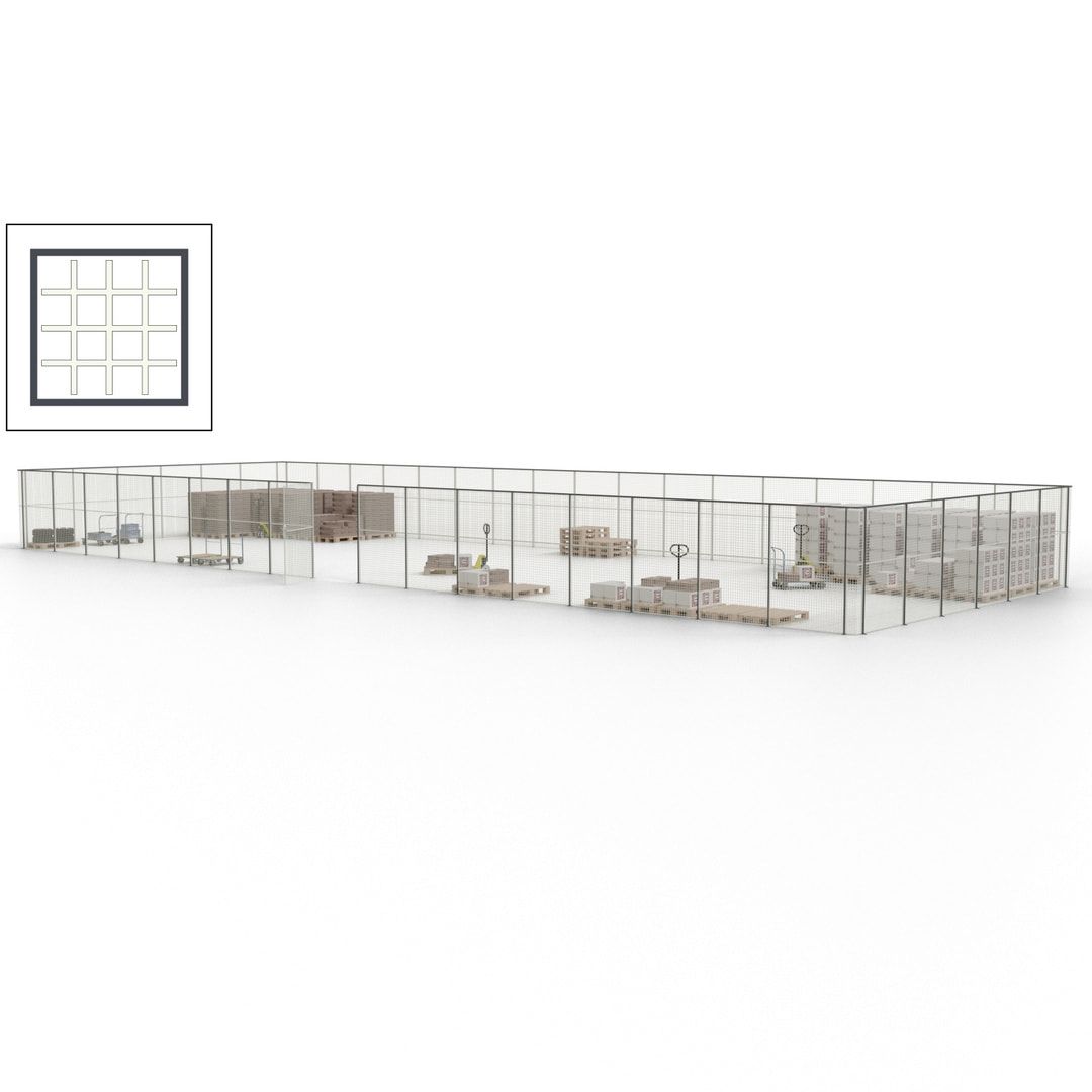 Maschinen Schutzgitter - Hallentrennwand - Sicherheitszaun - Tür - 69 m - 2.200 x 19.900 x 15.400 mm (HxBxT) - enzianblau