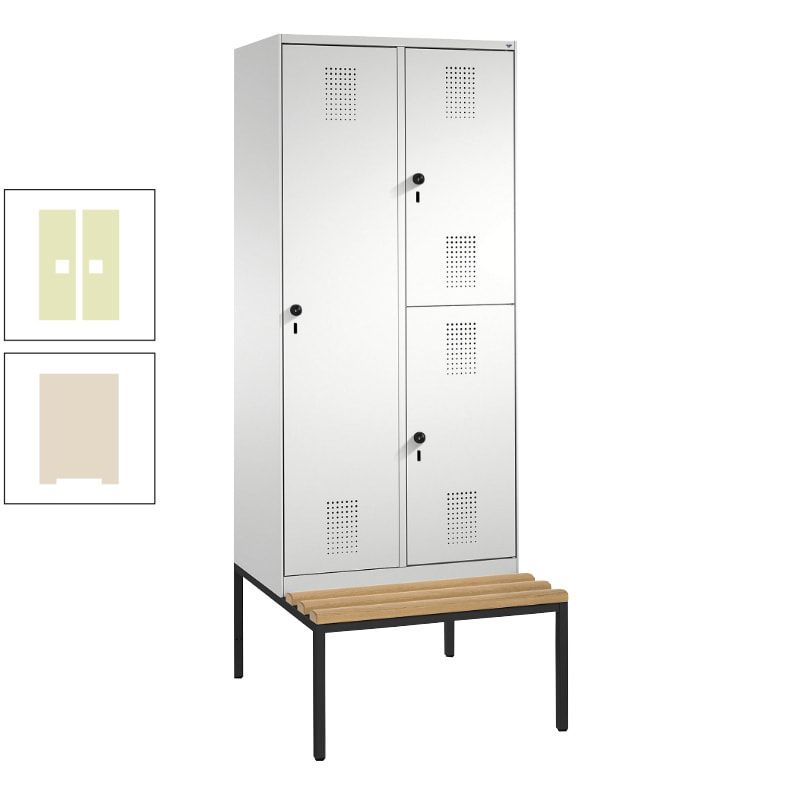 Garderobenschrank, Spind ein- und doppelstöckig Sitzbank, 2 Abteile, 3 Fächer, 2.090 x 800 x 500 mm (HxBxT), Front anthrazitgrau, Korpus anthrazitgrau