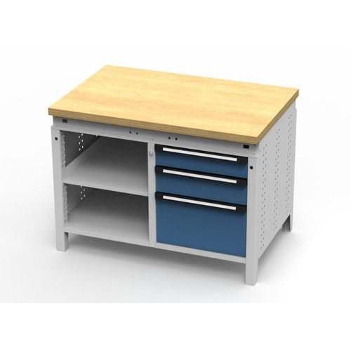 OTTOKIND Werkbank - bündige Arbeitsplatte - 850 x 1.150 x 750 mm (HxBxT) - 3 Schubladen - 2 Ablageböden - lichtgrau
