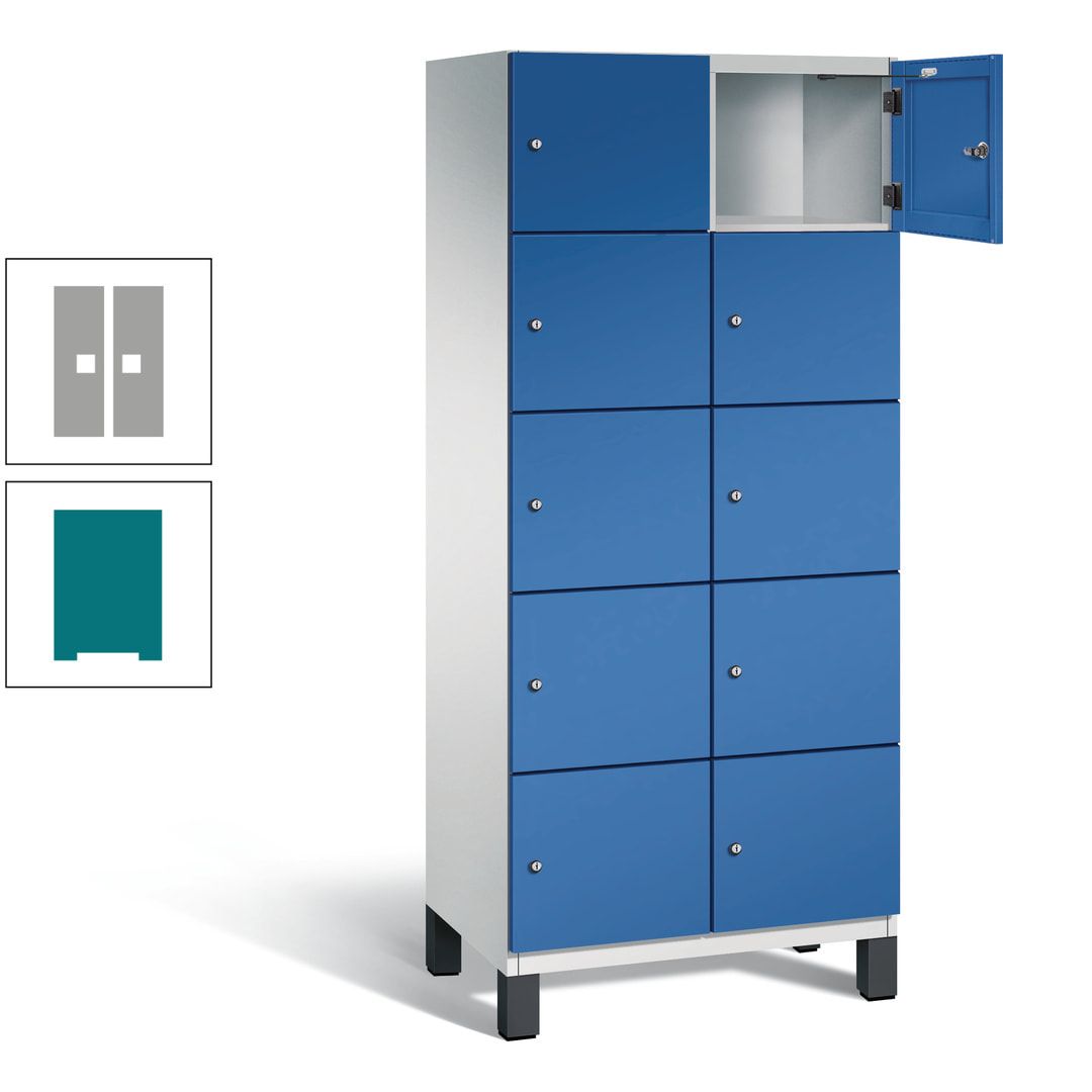 Fächerschrank, Stahlschrank, 10 Fächer, Türöffnungsbegrenzer, Füße, 1.980 x 800 x 525 mm (HxBxT), Korpus anthrazitgrau, Front anthrazitgrau