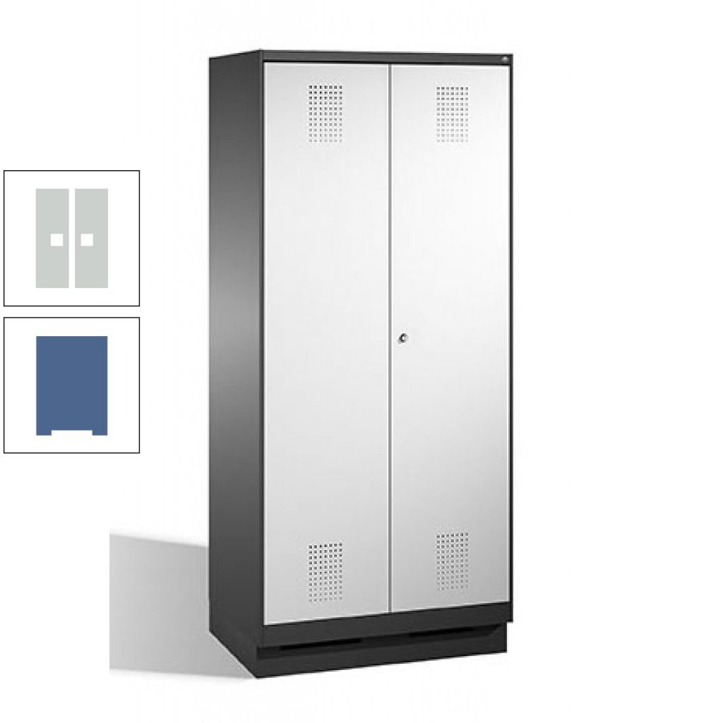 Doppel-Spind, Doppeltüren, Garderobenschrank mit Sockel, 2 Abteile a 400 mm, Korpus anthrazitgrau, Tür anthrazitgrau, 1.800 x 800 x 500 mm (HxBxT)