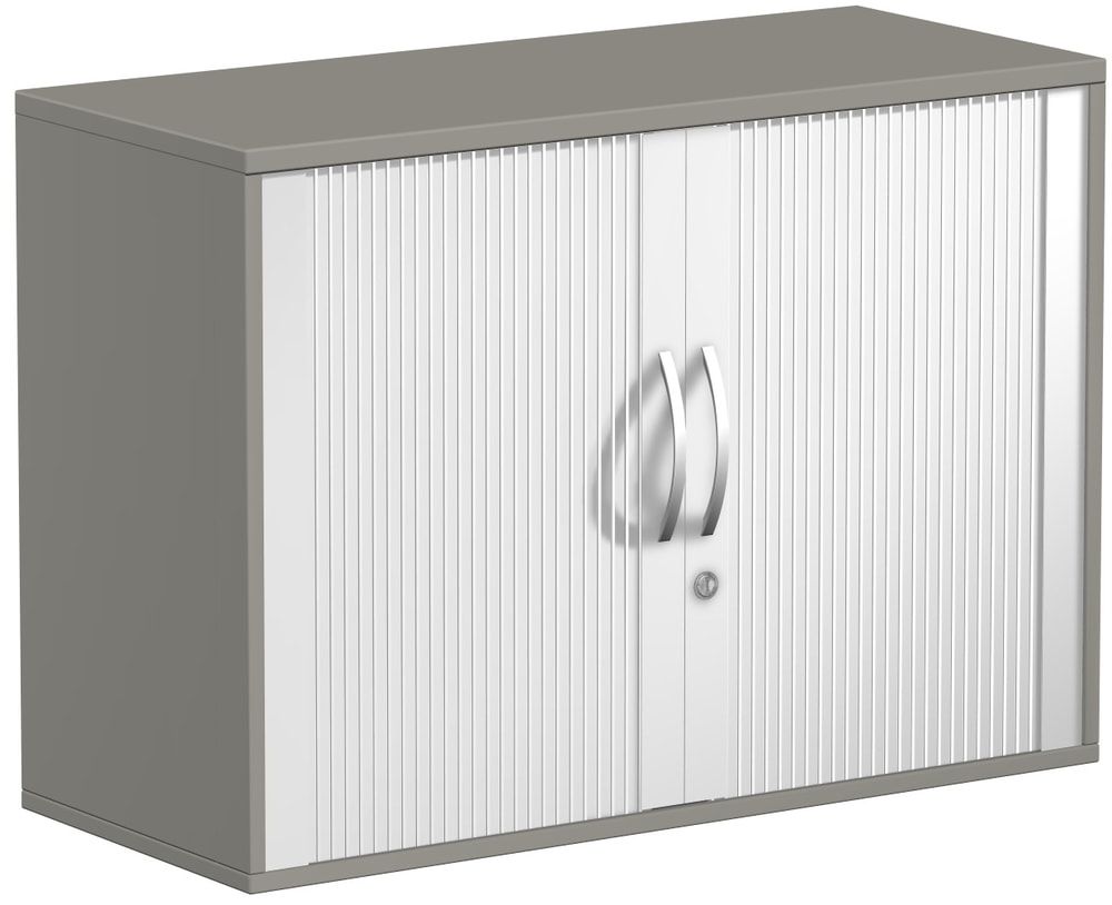 Anstell-Querrollladenschrank, Dekoreinlageboden, Stellfüße, abschließbar, 720 x 1.000 x 425 mm (HxBxT), Korpusfarbe Ahorn, Frontfarbe silber