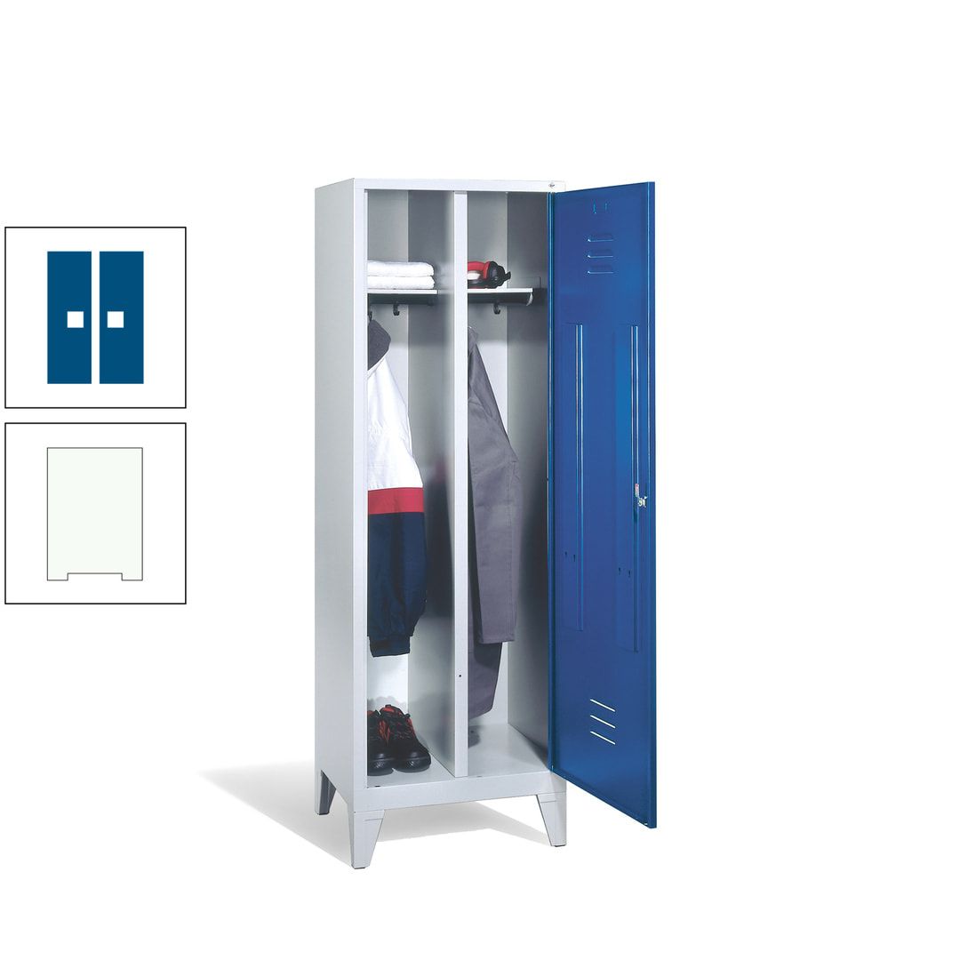 Doppel-Spind mit Großtür, Garderobenschrank mit Füßen, 2 Abteile a 300 mm, Korpus anthrazitgrau, Tür anthrazitgrau, 1.850 x 610 x 500 mm (HxBxT)