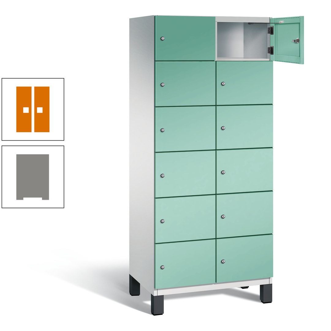 Fächerschrank, Stahlschrank, 12 Fächer, Türöffnungsbegrenzer, Füße, 1.980 x 800 x 525 mm (HxBxT), Korpus anthrazitgrau, Front anthrazitgrau