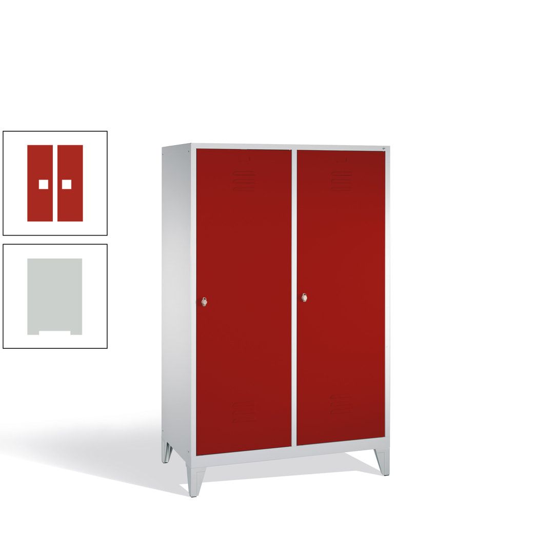 Doppel-Spind mit 2 Großtüren, Garderobenschrank mit Füßen, 4 Abteile a 300 mm, Korpus anthrazitgrau, Tür anthrazitgrau, 1.850 x 1.190 x 500 mm (HxBxT)