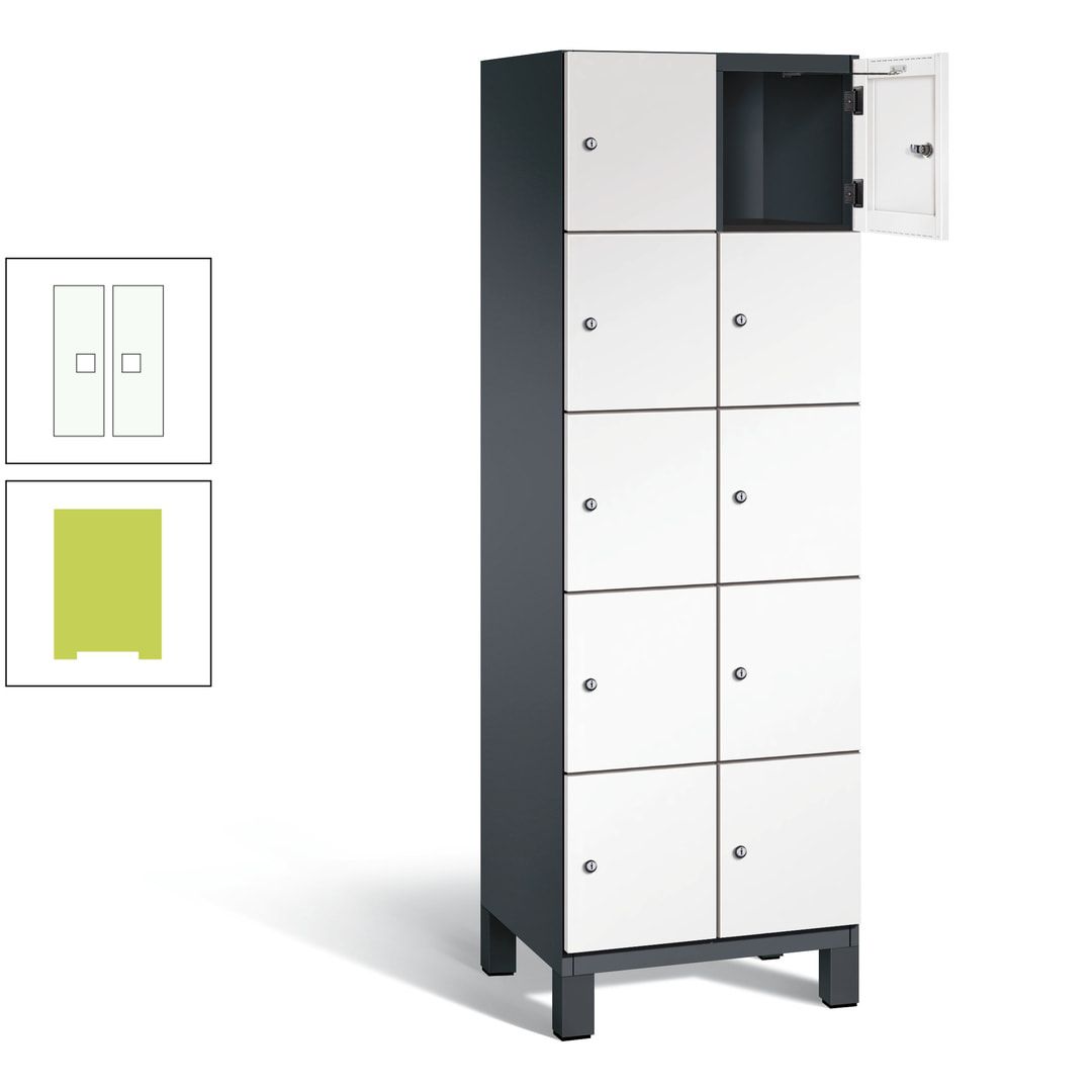 Fächerschrank, Stahlschrank, 10 Fächer, Türöffnungsbegrenzer, Füße, 1.980 x 600 x 525 mm (HxBxT), Korpus anthrazitgrau, Front anthrazitgrau