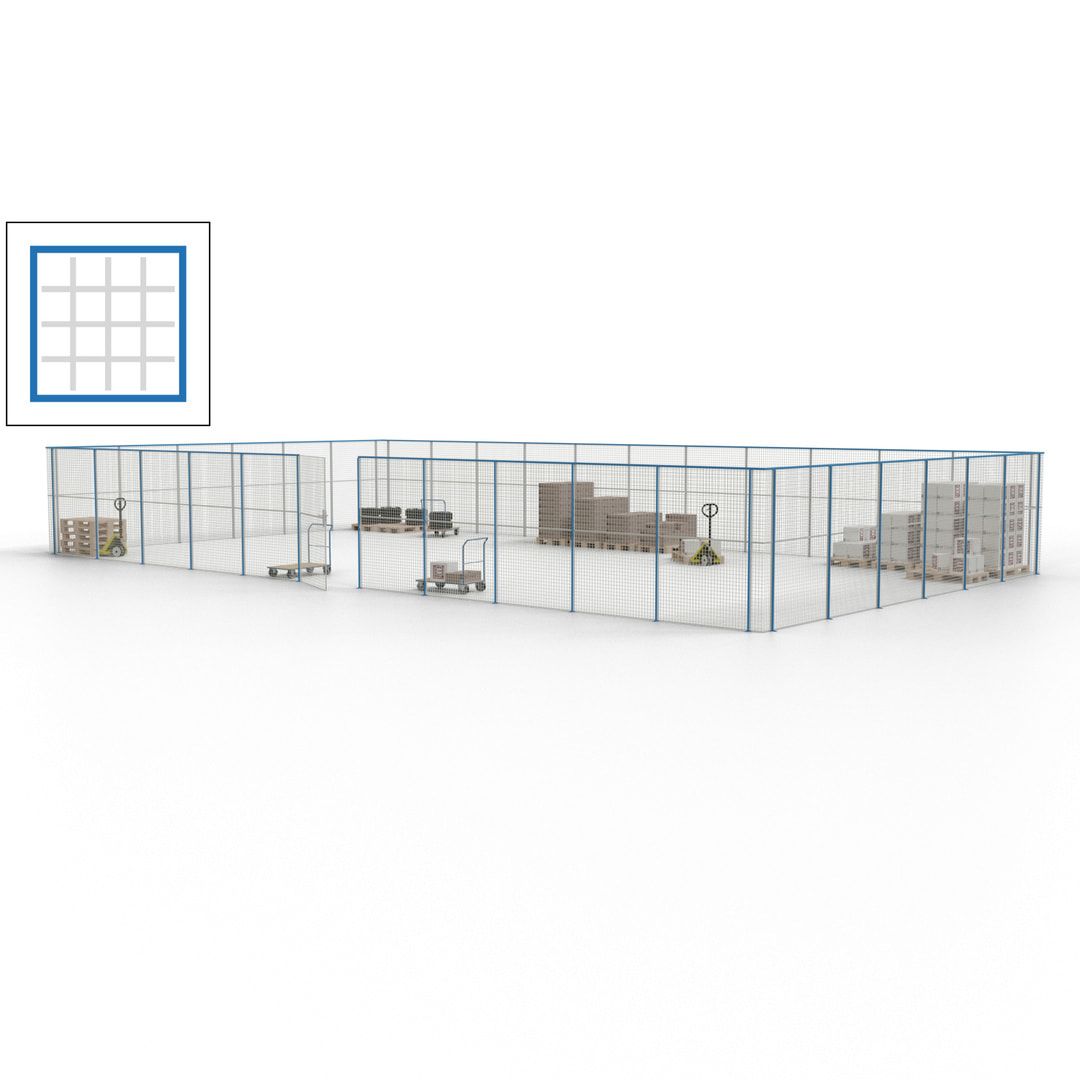 Maschinen Schutzgitter - Hallentrennwand - Sicherheitszaun - Tür - 51 m - 2.200 x 16.900 x 9.400 mm (HxBxT) - enzianblau