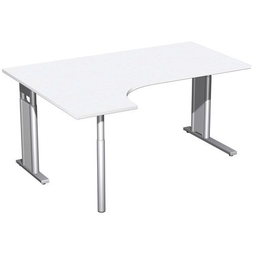 Eckschreibtisch, Ecke links, Füße einseitig verkürzt, C-Fuß Pro, höhenverstellbar, 680-820 x 1.600 x 1.200 mm (HxBxT), Dekor Ahorn