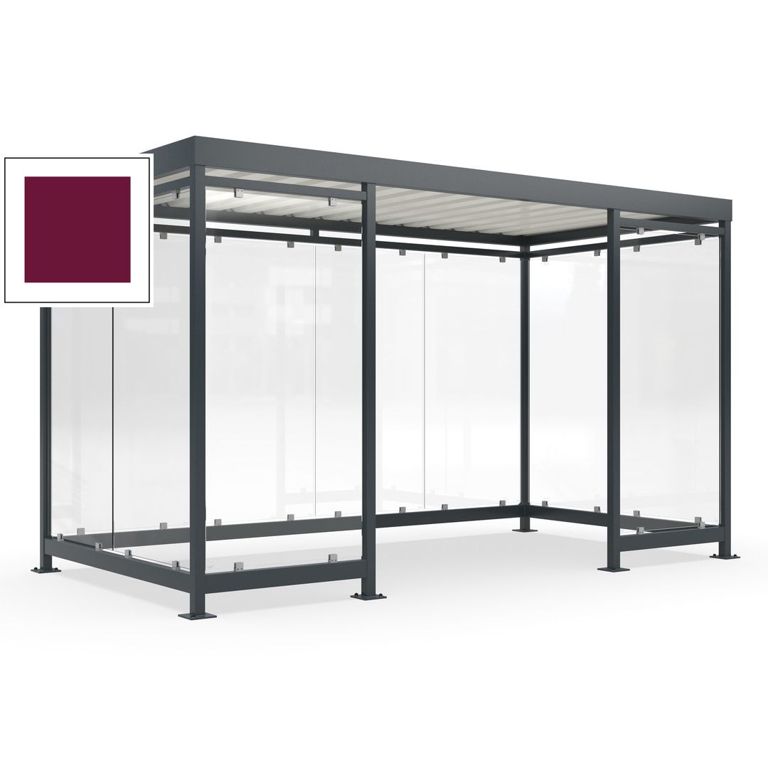 Fahrgastunterstand, Raucherunterstand, fertig montiert, Aufdübeln, 12-13 Personen, 2.510 x 4.195 x 2.165 mm (HxBxT), 10 Wände, Achatgrau