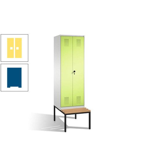 Doppel-Spind, Garderobenschrank, Buche Sitzbank untergebaut, 2 Abteile a 300 mm, Korpus anthrazitgrau, Tür anthrazitgrau, 2.090 x 600 x 815 mm (HxBxT)