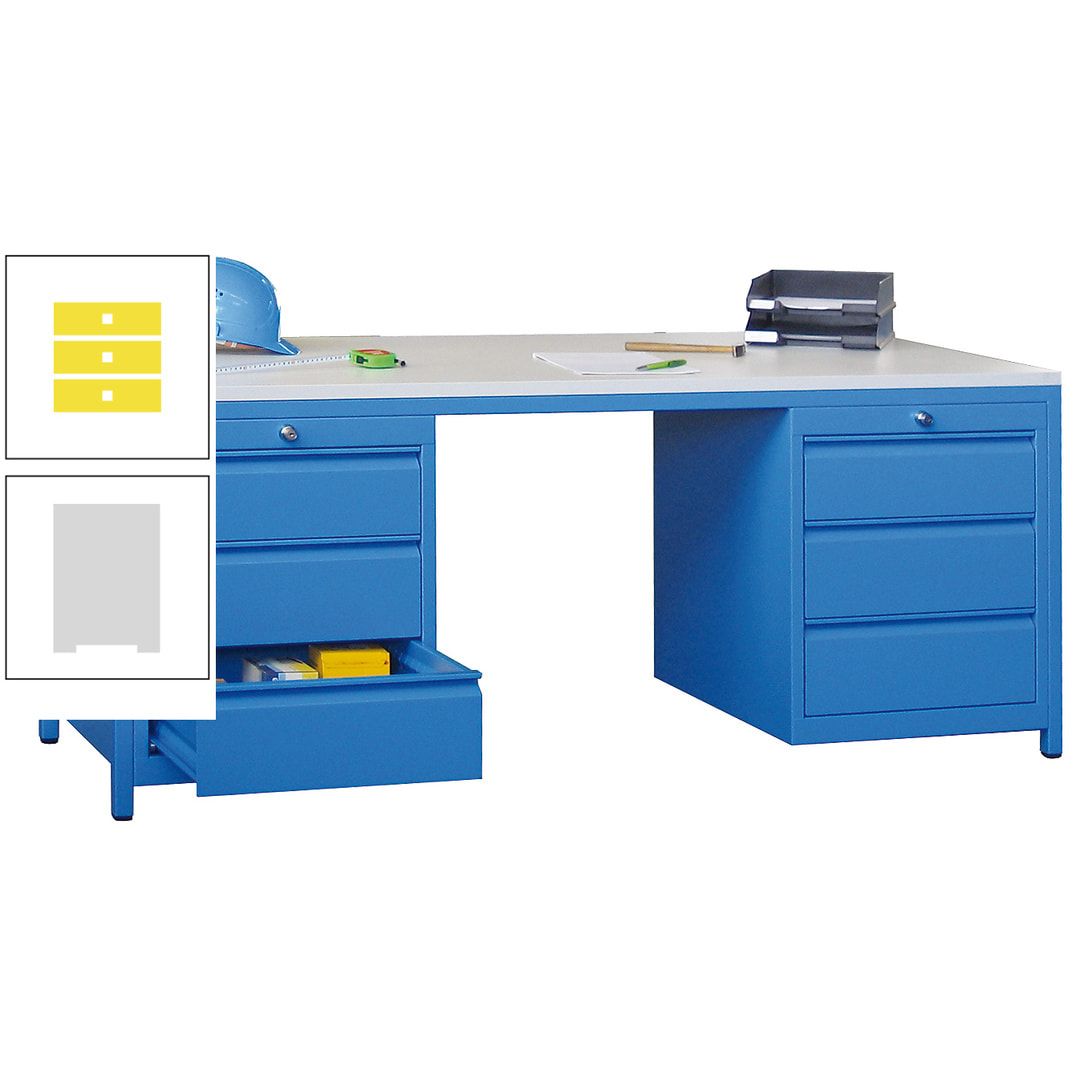 Meisterschreibtisch - 2 Schubladenblöcke - 6 Schubladen - 720 x 1.700 x 800 mm (HxBxT) - anthrazitgrau
