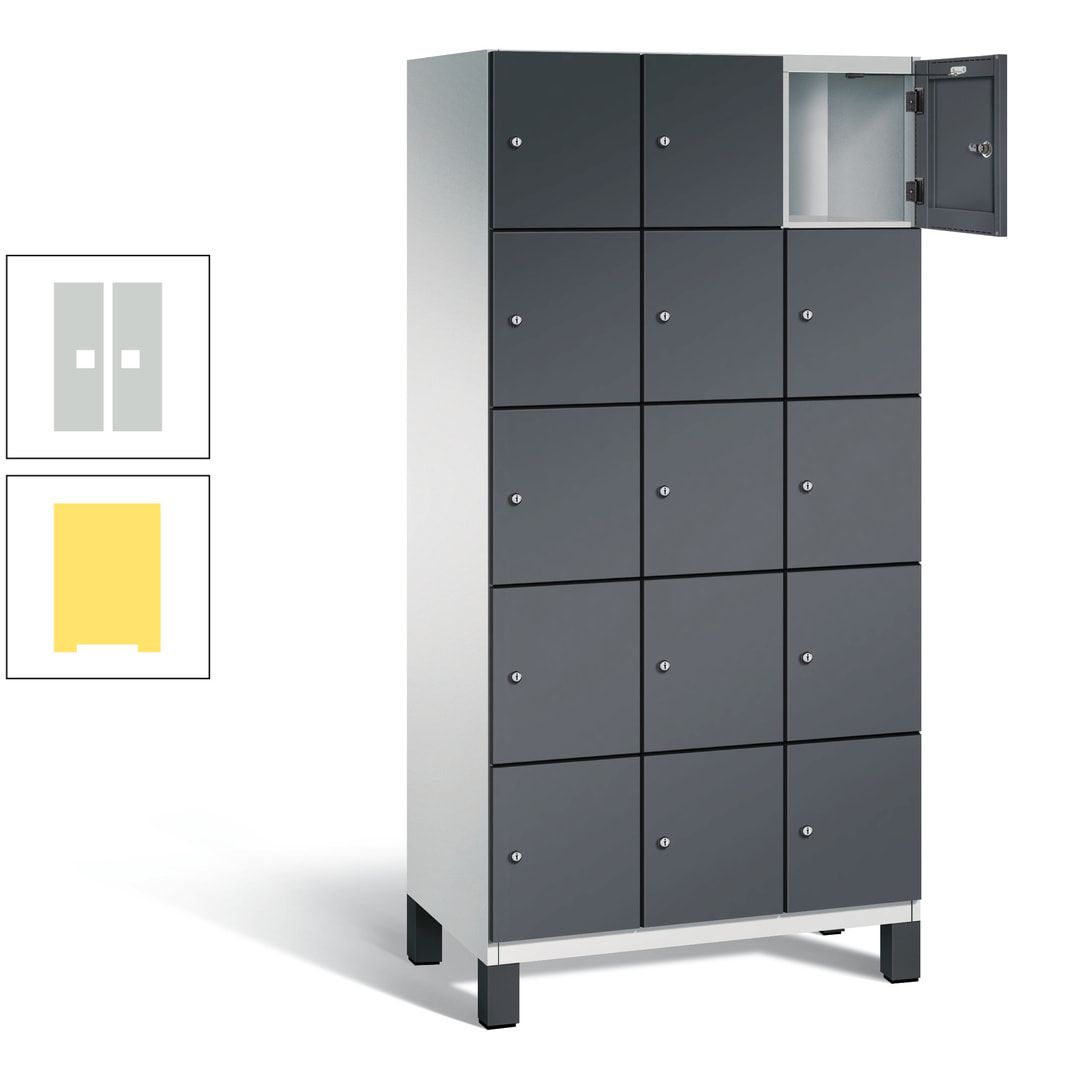 Fächerschrank, Stahlschrank, 15 Fächer, Türöffnungsbegrenzer, Füße, 1.980 x 900 x 525 mm (HxBxT), Korpus anthrazitgrau, Front anthrazitgrau