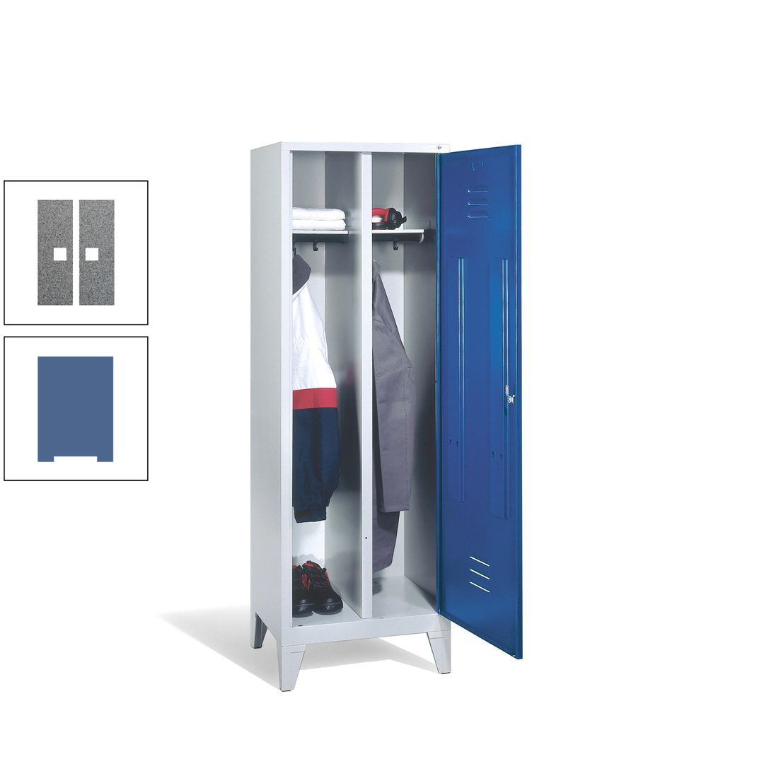 Doppel-Spind mit Großtür, Garderobenschrank mit Füßen, 2 Abteile a 300 mm, Korpus anthrazitgrau, Tür anthrazitgrau, 1.850 x 610 x 500 mm (HxBxT)