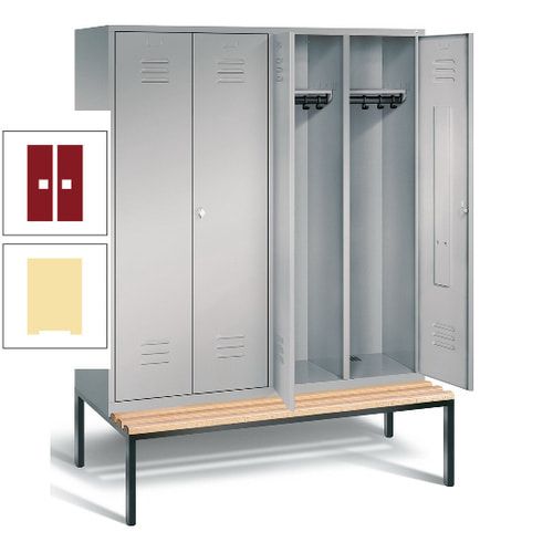 Doppel-Spindschrank, Buche Sitzbank untergebaut, 4 Abteile a 400 mm, Korpus lichtgrau, Tür anthrazitgrau, 2.090 x 1.590 x 815 mm (HxBxT)