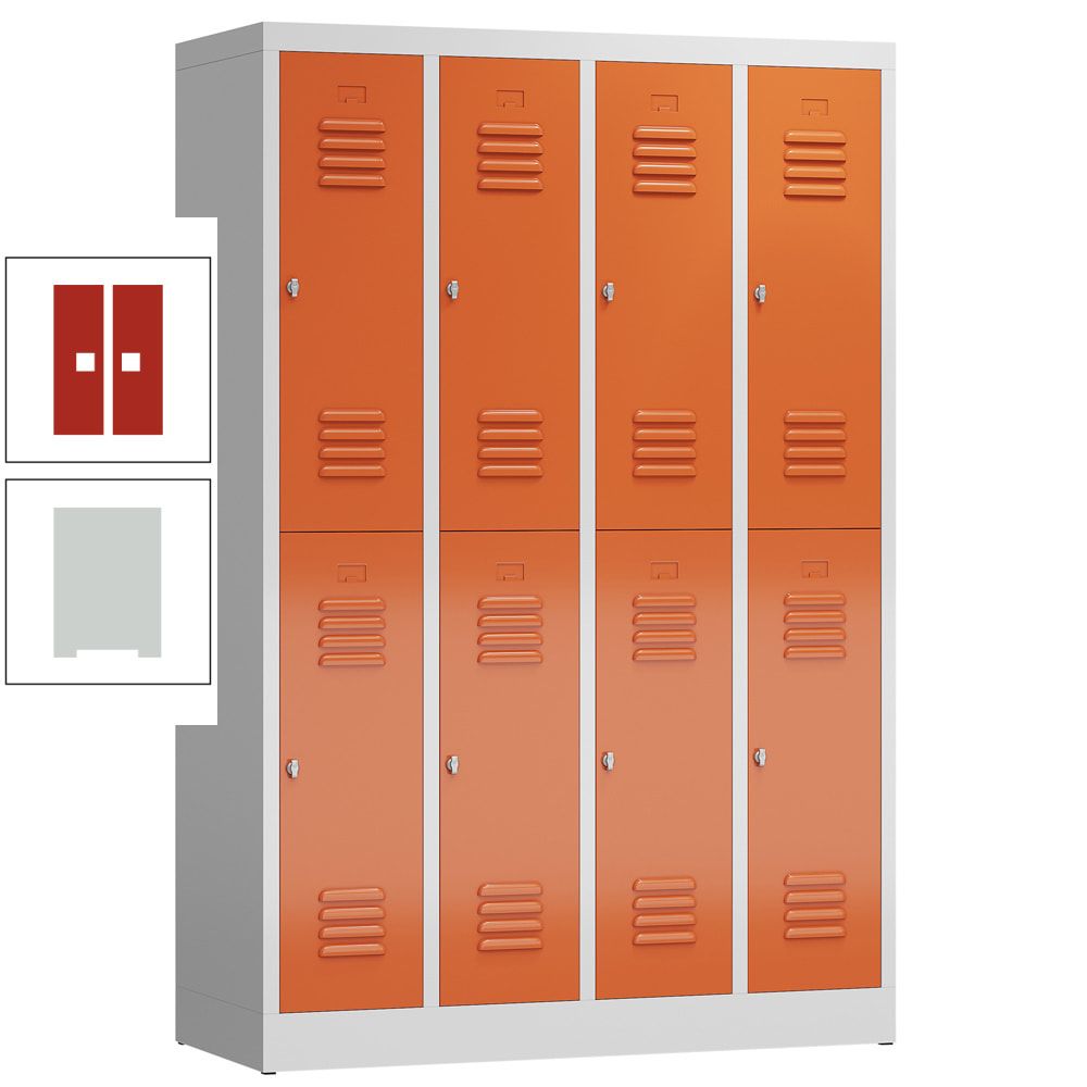 Garderobenschrank, Doppelstockspind, 4 Abteil, 8 Fächer, 1.800 x 1.185 x 500 mm (HxBxT), Stahl, Drehriegel, Korpus: lichtgrau, Front: anthrazitgrau