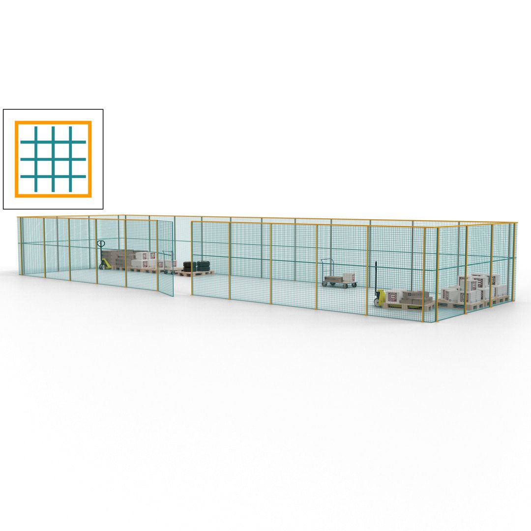 Maschinen Schutzgitter - Hallentrennwand - Sicherheitszaun - Tür - 42 m - 2.200 x 16.900 x 4.900 mm (HxBxT) - enzianblau