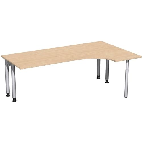 Eckschreibtisch, Ecke rechts, Füße einseitig verkürzt, 4-Fuß Pro, höhenverstellbar, 680-800 x 1.600 x 1.200 mm (HxBxT), Dekor Ahorn