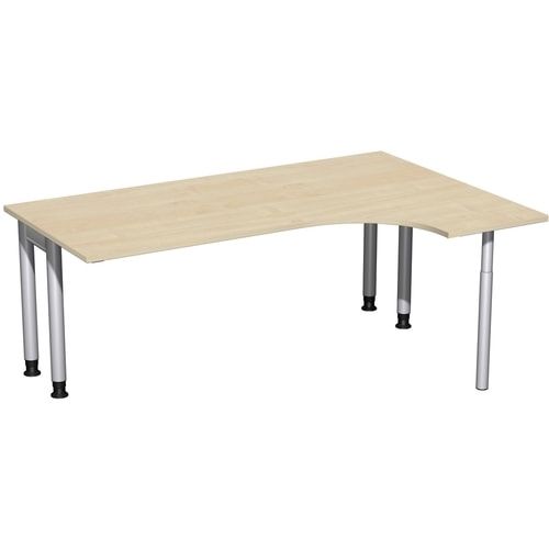 Eckschreibtisch, Ecke rechts, Füße einseitig verkürzt, 4-Fuß Pro, höhenverstellbar, 680-800 x 1.600 x 1.200 mm (HxBxT), Dekor Ahorn
