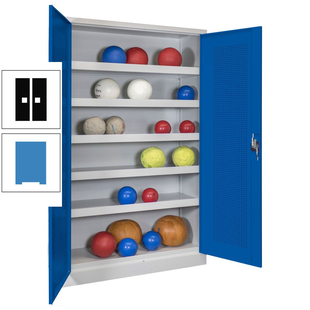 Ballschrank - Lochfeldtüren - 5 Böden - 1.950x1.200x500 mm (HxBxT) - anthrazitgrau