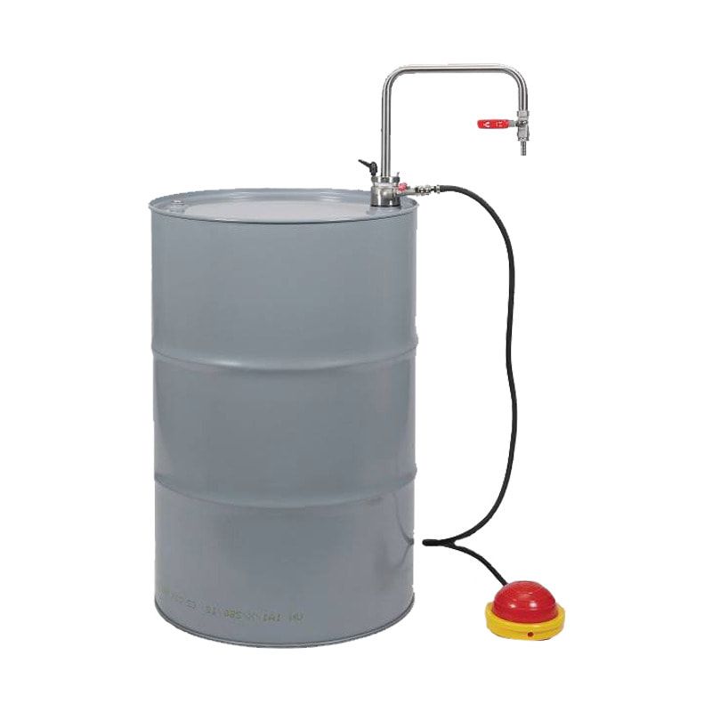 Fusspumpe - Balgpumpe - für hochreine Lösemittel - mit Auslaufbogen - Tauchtiefe 950 mm, elektrisch leitfähig - für Fässer und Tanks