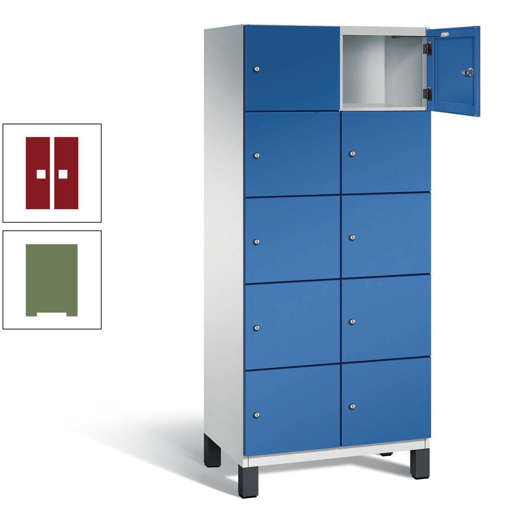 Fächerschrank, Stahlschrank, 10 Fächer, Türöffnungsbegrenzer, Füße, 1.980 x 800 x 525 mm (HxBxT), Korpus anthrazitgrau, Front anthrazitgrau