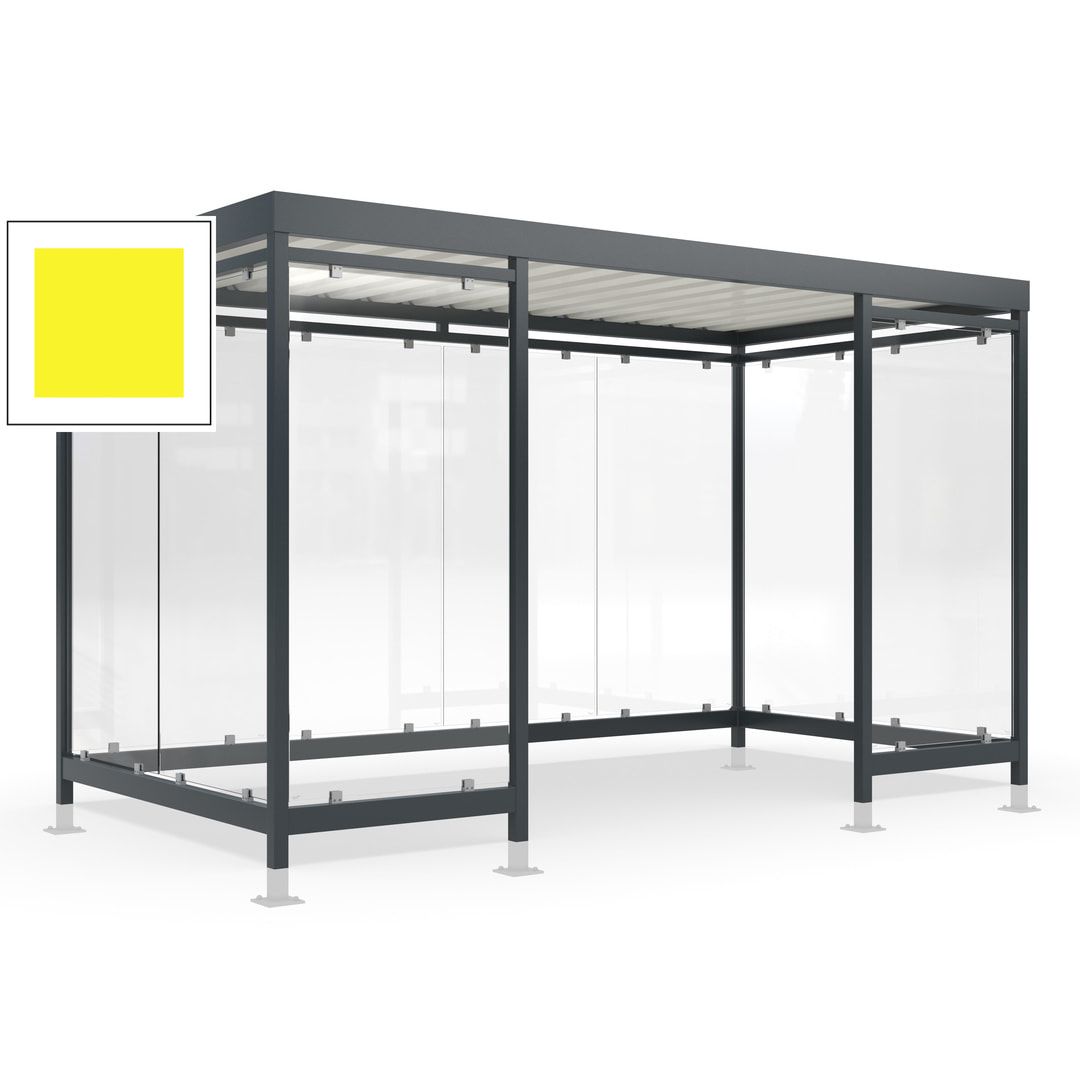 Raucherunterstand für 12-13 Personen, Bushaltestelle, mit Überpflasterung, 2.440 x 4.195 x 2.165 mm (HxBxT), 10 Wände, Achatgrau