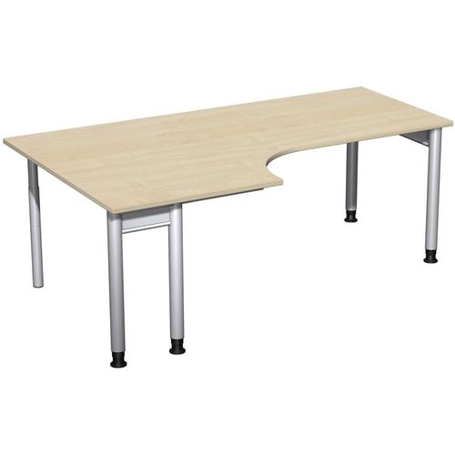 Eckschreibtisch, Eckteil 800 mm, links, Füße einseitig verkürzt, 4-Fuß Pro, höhenverstellbar, 680-800 x 1.600 x 1.200 mm (HxBxT), Dekor Ahorn