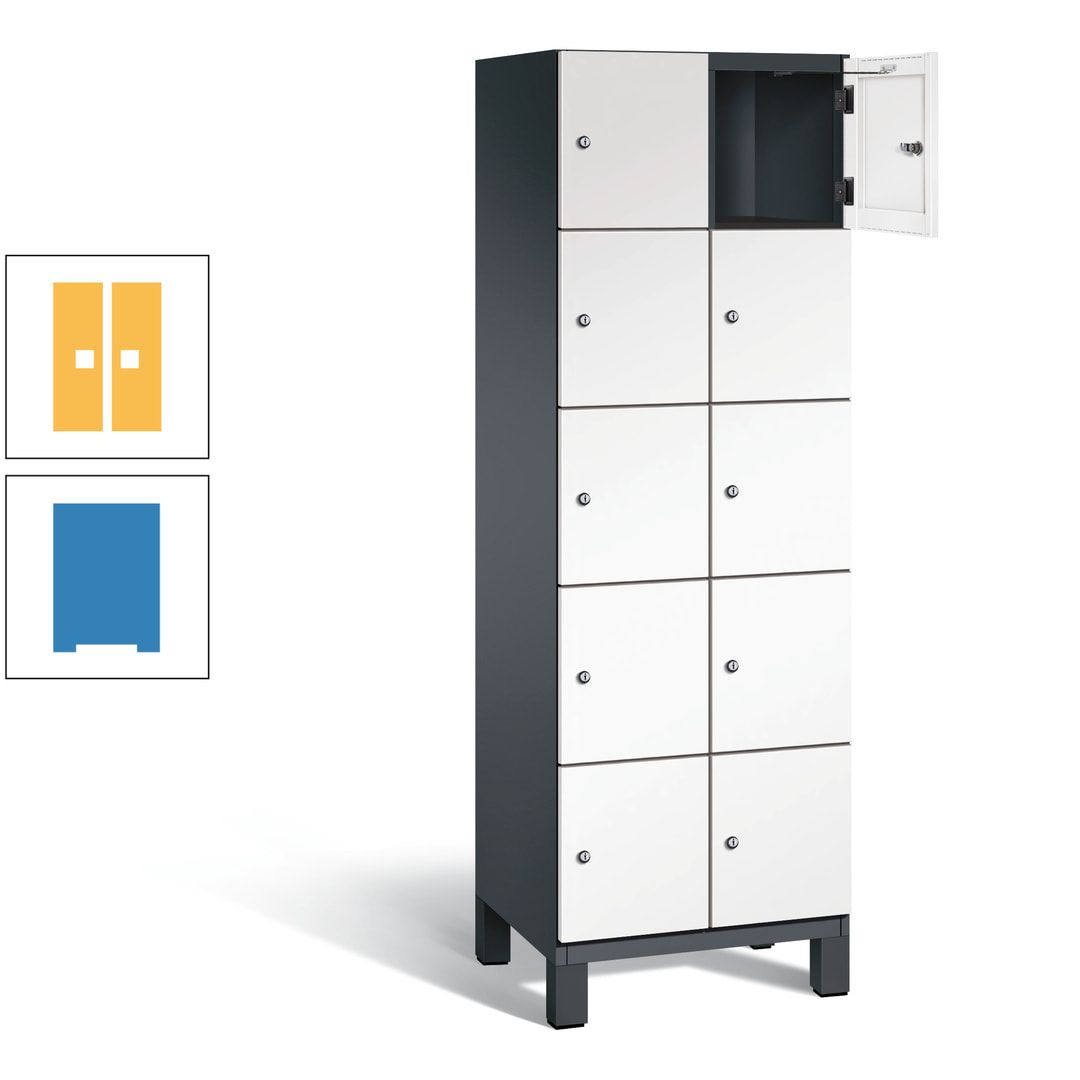 Fächerschrank, Stahlschrank, 10 Fächer, Türöffnungsbegrenzer, Füße, 1.980 x 600 x 525 mm (HxBxT), Korpus anthrazitgrau, Front anthrazitgrau