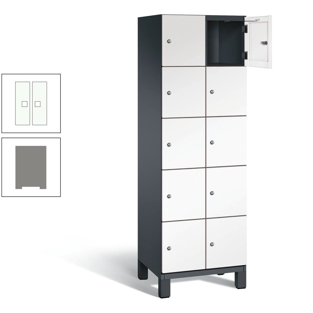 Fächerschrank, Stahlschrank, 10 Fächer, Türöffnungsbegrenzer, Füße, 1.980 x 600 x 525 mm (HxBxT), Korpus anthrazitgrau, Front anthrazitgrau
