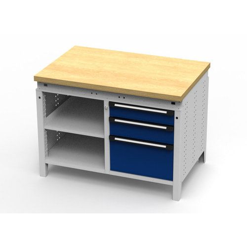 OTTOKIND Werkbank - bündige Arbeitsplatte - 850 x 1.150 x 750 mm (HxBxT) - 3 Schubladen - 2 Ablageböden - lichtgrau