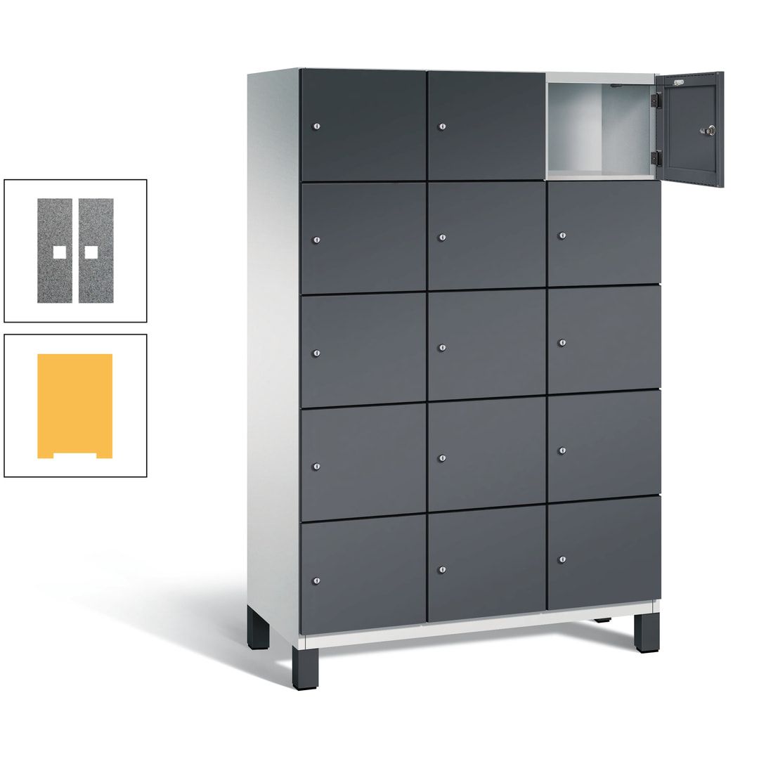 Fächerschrank, Stahlschrank, 15 Fächer, Türöffnungsbegrenzer, Füße, 1.980 x 1.200 x 525 mm (HxBxT), Korpus anthrazitgrau, Front anthrazitgrau