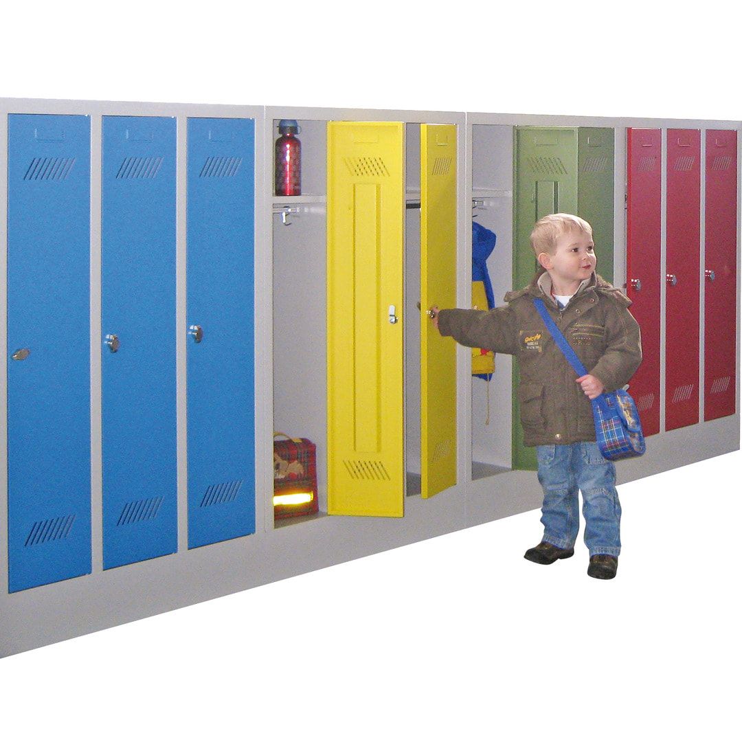 Spindschrank f. Kindergärten - mit Sockel - Höhe 1.300 mm - 2 Abteile a 250 mm - Drehriegel - anthrazitgrau