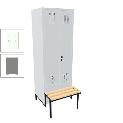 Doppel-Spind, Garderobenschrank, Buche Sitzbank integriert, 2 Abteile a 400 mm, Korpus anthrazitgrau, Tür anthrazitgrau, 1.850 x 800 x 815 mm (HxBxT)